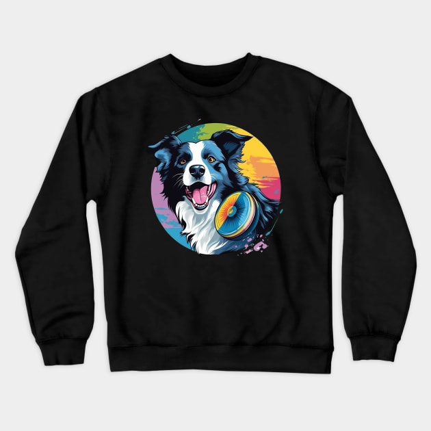 border collie playing with a frisbee Crewneck Sweatshirt by javierparra